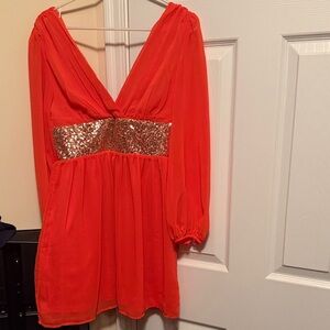 V-neck Dress with Sequin Band